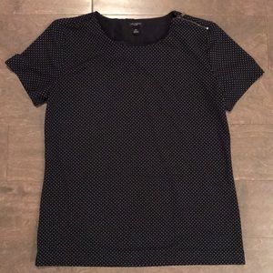 Navy Ann Taylor petite top with white polka dots